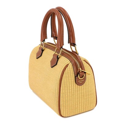 Celine Triomphe Small Boston 2Way Hand Shoulder Bag Raffia Leather Natural Tan 1