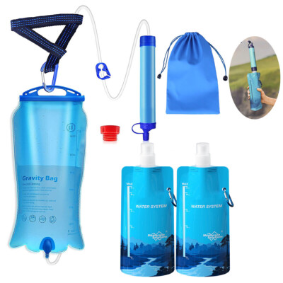 Gravity Water Filter,Camp Water Filter,3L TPU Water Bag,Tree Strap,2xWater Pouch