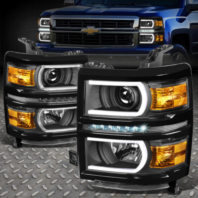 [LED DRL +U-ОБРАЗНАЯ ПЛАНКА] ДЛЯ ПРОЕКТОРА SILVERADO 14-15 ФАР/ЛАМП ЧЕРНОГО/ЯНТАРНОГО ЦВЕТА