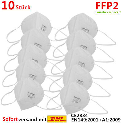 FFP2 Atemschutzmaske (10 Stück) CE2834 EN149:2001+A1:2009 zertifiziert 5-lagig