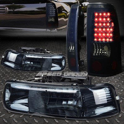 ДЫМЧАТАЯ ХРУСТАЛЬНАЯ ФАРА + ЧЕРНЫЙ ТОНИРОВАННЫЙ СВЕТОДИОДНЫЙ ЗАДНИЙ ФОНАРЬ ДЛЯ 99-02 CHEVY SILVERADO