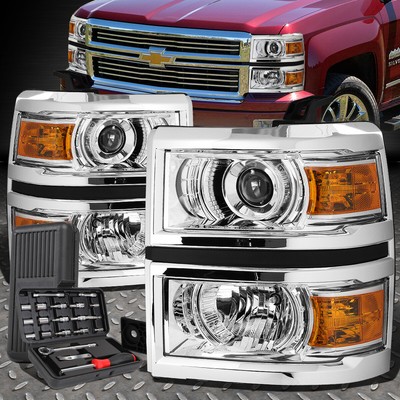 ДЛЯ 14-15 CHEVY SILVERADO ХРОМИРОВАННЫЕ ЯНТАРНЫЕ УГЛОВЫЕ ЛАМПЫ ПРОЕКТОРА + НАБОР ИНСТРУМЕНТОВ