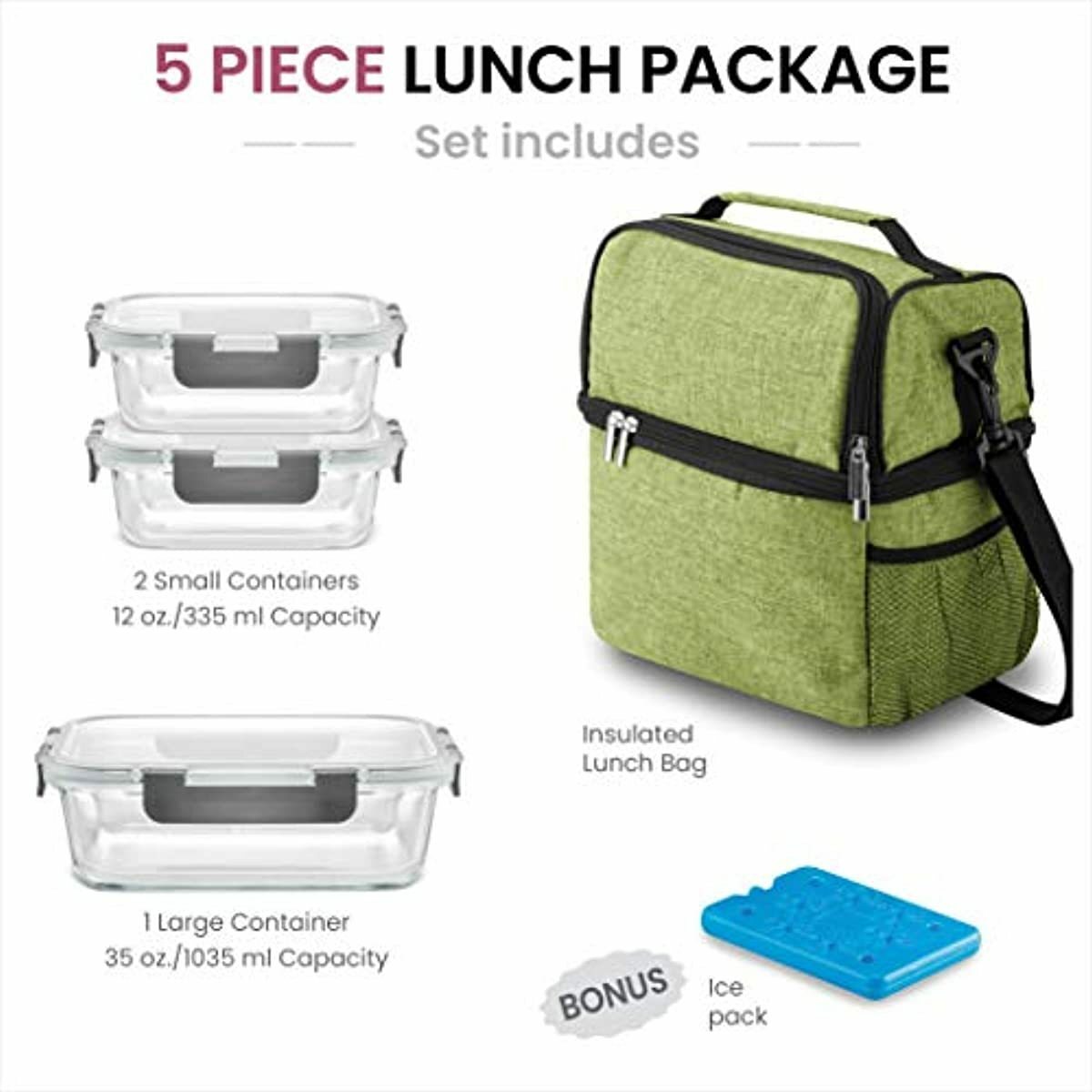 Double Compartment Lunch Box 2 Two Dual Bag for Men Women School Work Girl Boy A
