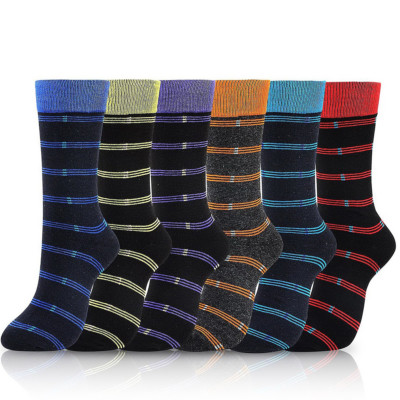 Lot of 6 Pairs New Cotton Men Striped Style Dress Socks Size 10-13 Multi Colors