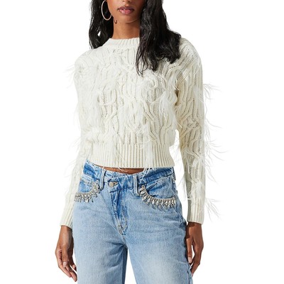 ASTR the Label Womens Ivory Knit Feathers Pullover Sweater Top M BHFO 7952