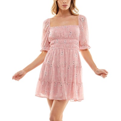 Женское розовое дневное короткое мини-платье Trixxi с цветочным принтом Juniors M BHFO 2176