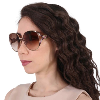 Pre-owned Gucci Brown Gradient Oversized Ladies Sunglasses Gg0225s 007 63 Gg0225s 007 63