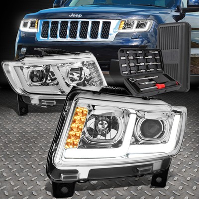 ДЛЯ 11-13 GRAND CHEROKEE LED DRL ХРОМИРОВАННЫЕ/ПРОЗРАЧНЫЕ ФАРЫ ПРОЕКТОРА + НАБОР ИНСТРУМЕНТОВ
