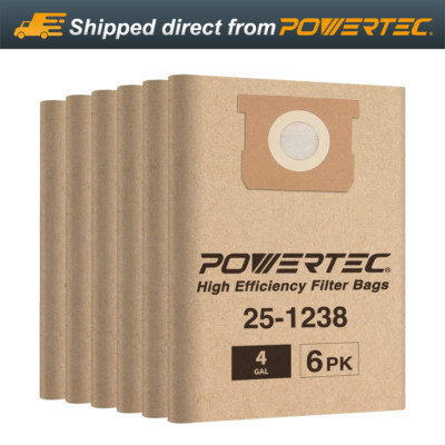 POWERTEC 75051-P2 High Efficiency Filter Bag for Porter-Cable and Stanley, 6PK