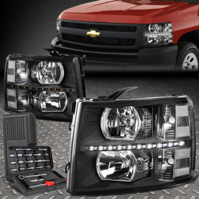 ДЛЯ 07-14 CHEVY SILVERADO LED DRL ЧЕРНЫЙ КОРПУС ПРОЗРАЧНЫЕ УГЛОВЫЕ ФАРЫ + НАБОР ИНСТРУМЕНТОВ