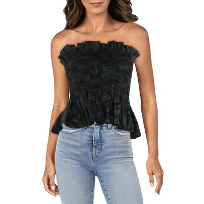 Madonna & Co. Женская зеленая камуфляжная рубашка без бретелек с оборками O/S BHFO 7206