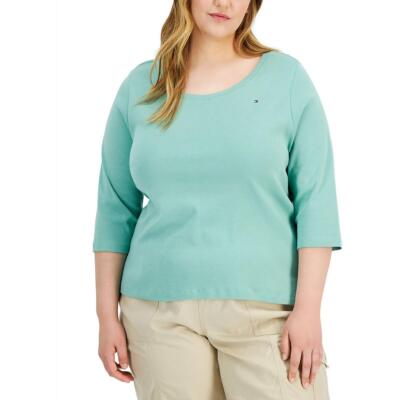 

Женская хлопковая футболка с рукавом 3/4 Tommy Hilfiger Top Plus BHFO 8311, Creme de menthe