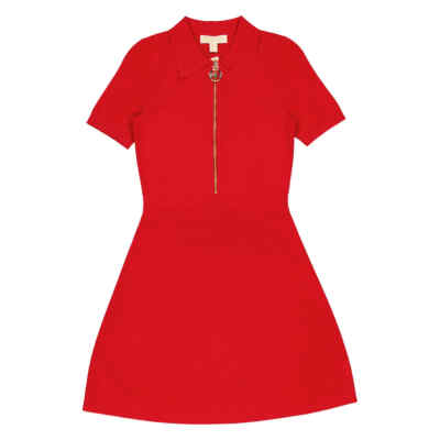 Pre-owned Michael Kors Short-sleeved Logo Zip Dress, Size Small In Red
