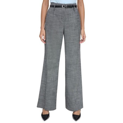 Calvin Klein Womens Black High Rise Heathered Belted Wide Leg Pants 12 BHFO 8932