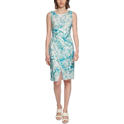 

Женское зеленое платье-футляр без рукавов с пайетками Calvin Klein  BHFO 9799, Jade multi