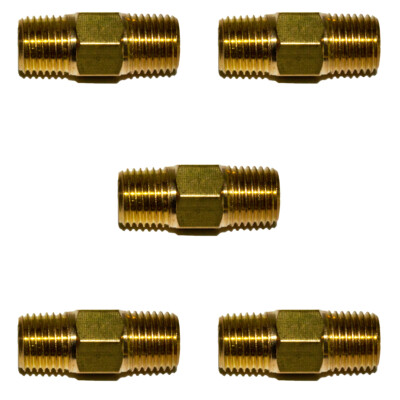 5pc 1/4'' NPT Brass Hex Nipple 1/4'' Male NPT  X 1/4'' Male NPT Air, Fuel, Oil