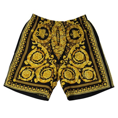 Pre-owned Versace Men's Silk Twill Barocco Print Shorts In Multicolor