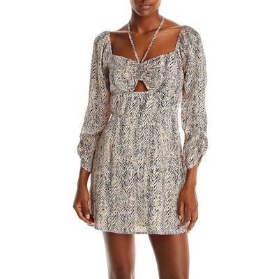 Женское коричневое короткое мини-платье на бретелях с животным принтом цвета морской волны, XL BHFO 8674