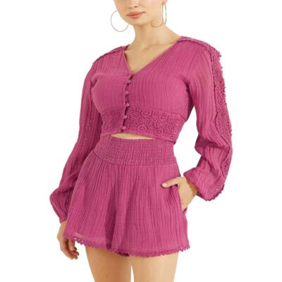 

Guess Женская блузка с кроп-топом с вышивкой BHFO 8109, Purple dragonfruit