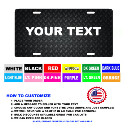 PERSONALIZED CUSTOM LICENSE PLATE BLACK CARBON LOOK  (YOUR NAME AND COLOR) METAL