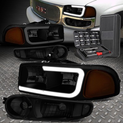 ДЛЯ 00-07 GMC YUKON XL SIERRA LED DRL С ТОНИРОВАННЫМИ УГЛОВЫМИ ФАРАМИ ЯНТАРНОГО ЦВЕТА + НАБОР ИНСТРУМЕНТОВ