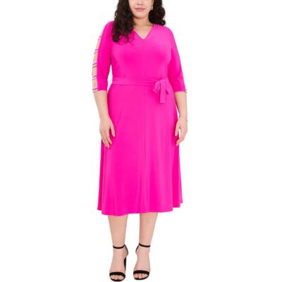 

MSK Women Женское розовое трикотажное платье миди для коктейлей и вечеринок Plus  BHFO 8972, Watermelon sugar