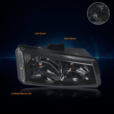 For 03-06 Chevy Silverado/Avalanche Upper Headlight/Lamps Clear Corner Smoked
