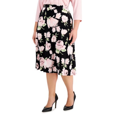 

Женская черная дневная юбка миди Kasper с цветочным принтом плюс  BHFO 9783, Black/tutu pink combo