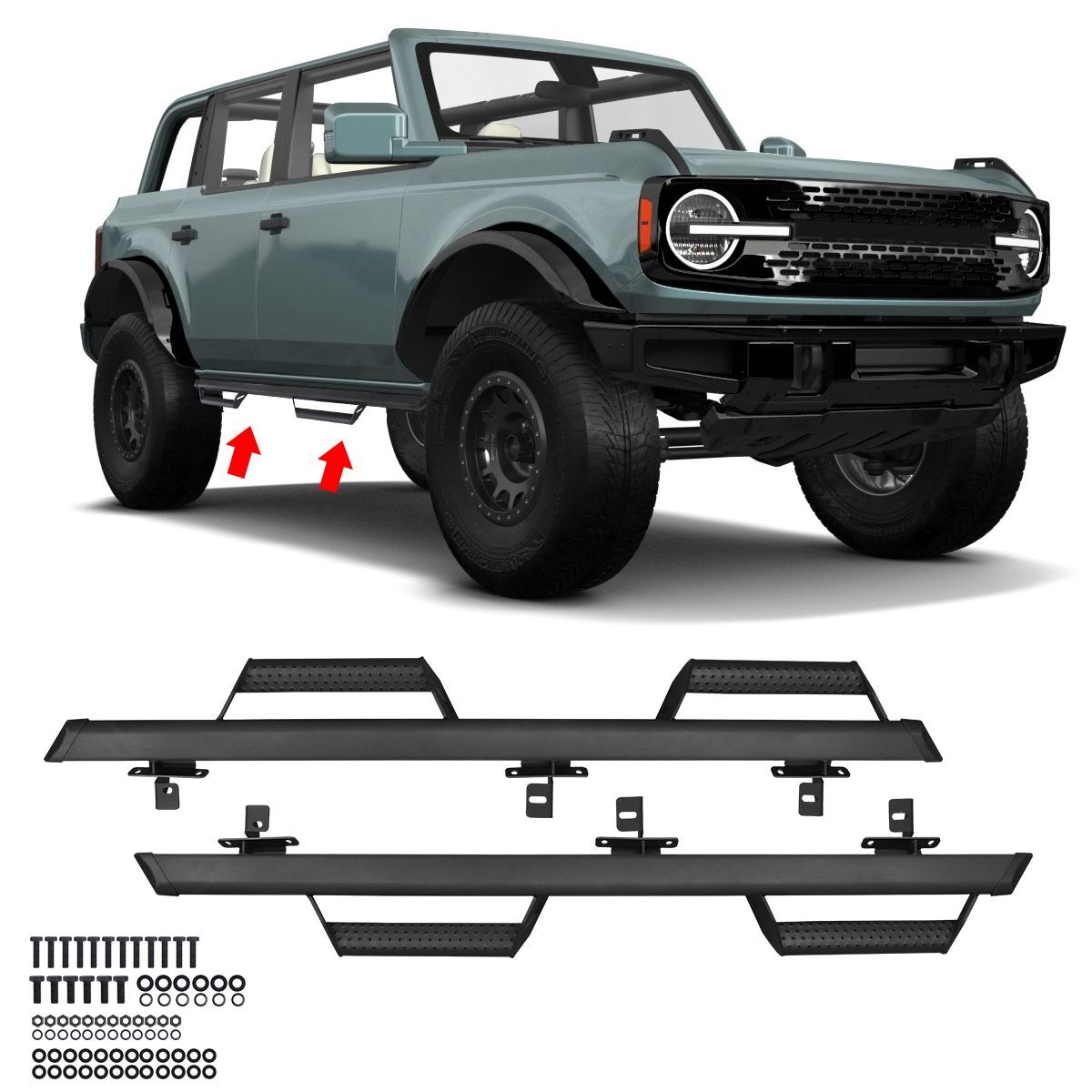 L+R Running Boards Side Step Nerf Bars For Ford for Bronco 4 Door 2021