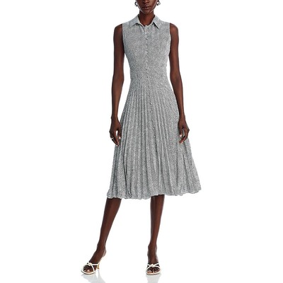 T Tahari Womens B/W Side Zipper Collar Pleated Midi Dress 4 BHFO 7704