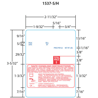 Digi 1537-S/H for DP-120/SM-90/SM-300B 80mm, Red/Blue, 15x, 580 Labels per Roll