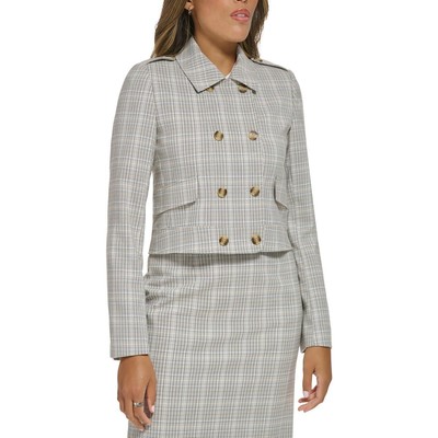 Женский двубортный блейзер в серую клетку Calvin Klein 12 BHFO 8992