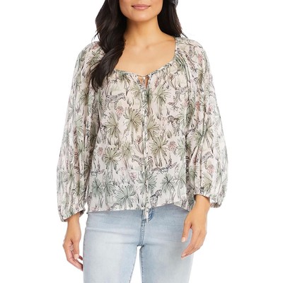 Karen Kane Womens Purple Floral/Zebra Print Pullover Top Blouse M BHFO 1718