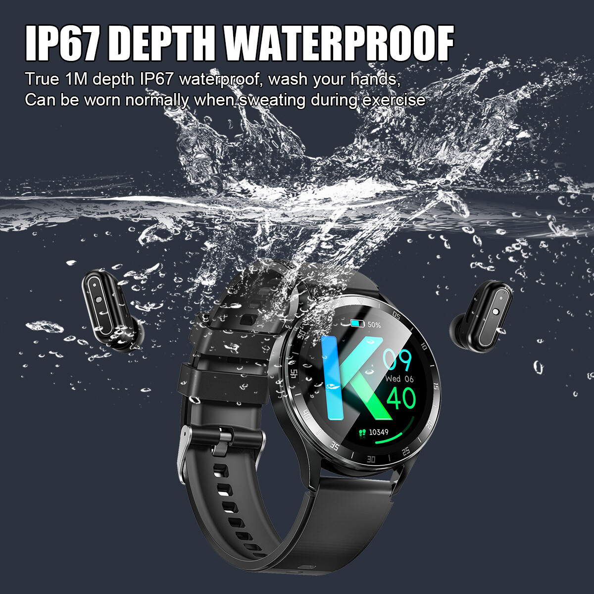 Smart Watch with Earbuds Men Smartwatch 2 in 1 Wireless Headset For iOS Android