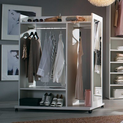 Garderobenwagen Dressbox Stauraumlösung Ankleidezimmer weiß mit Spiegel 120 cm