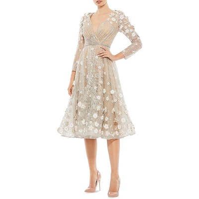Женское бежевое кружевное платье Mac Duggal для коктейлей и вечеринок 12 BHFO 8060