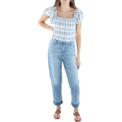 

Женская белая блузка с присборами и рюшами Kendall - Kylie Madden Girl, размер  BHFO 8404, Blue cloud plaid