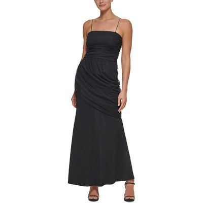 Женское длинное вечернее платье из черного шифона с рюшами DKNY, 12 BHFO 5491
