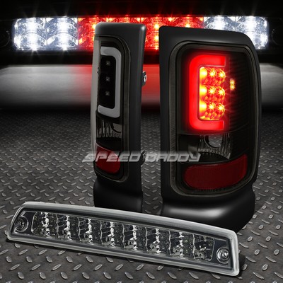ЧЕРНЫЙ ДЫМЧАТЫЙ ОБЪЕКТИВ 3D LED ЗАДНИЙ ФОНАРЬ + 3-Й СТОП-СИГНАЛ ДЛЯ 94-02 DODGE RAM 1500-3500