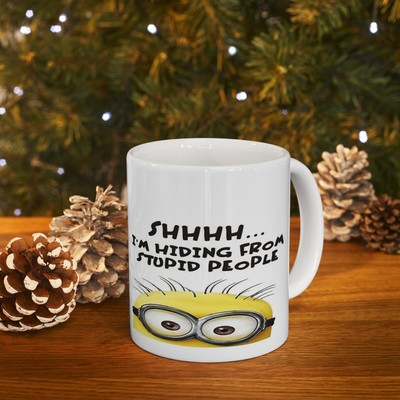 Funny Minion Hiding Coffee Stay Away from Stupid People Cup Leave Me Alone Mug