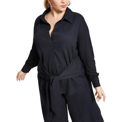 Женская черная текстурированная блузка на пуговицах Nina Parker Plus 2X BHFO 1556