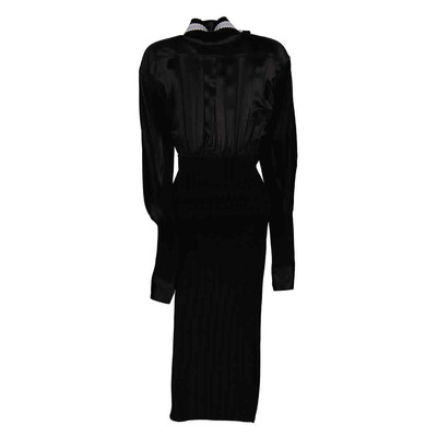 Pre-owned Burberry Ladies Black V-striped Insert Knit Wool Dress, Brand Size 4 (us Size 2)