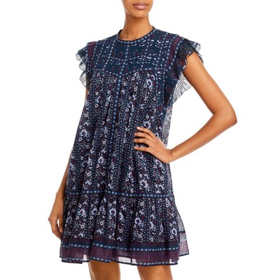 

Sea New York Womens Nadine Темно-синее мини-платье со складками и принтом  BHFO 1088, Berry