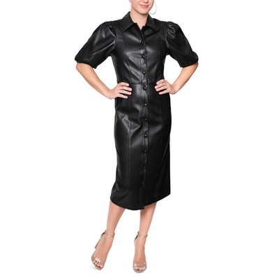 Женское черное миди-платье с воротником из искусственной кожи Rachel Rachel Roy 6 BHFO 8552