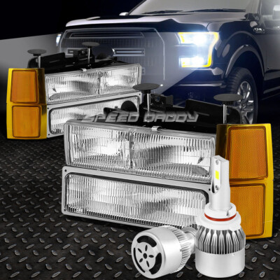 8ШТ ХРОМИРОВАННАЯ ПРОЗРАЧНАЯ ФАРА + УГОЛОК + БЕЛЫЙ СВЕТОДИОД 9006 HID + ВЕНТИЛЯТОР ДЛЯ 94-98 CHEVY C10 C/K
