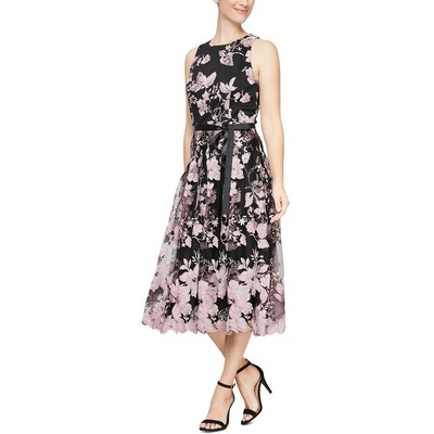 Женское черное сетчатое коктейльное платье до середины икры Alex Evenings 6 BHFO 1116