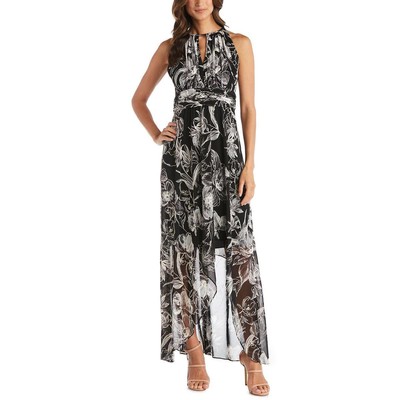 

R-M Richards Женское черное платье макси с цветочным принтом Petites  BHFO 2817, Black/taupe