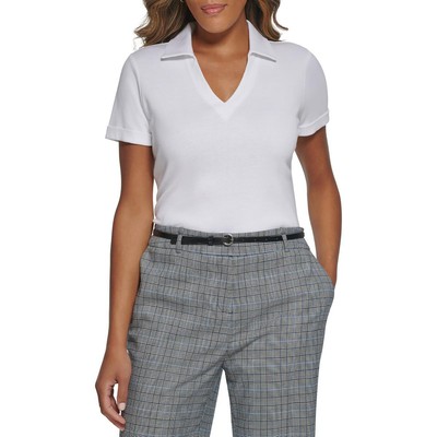 Женская белая хлопковая рубашка-пуловер с V-образным вырезом и воротником Calvin Klein, XL BHFO 4531