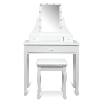 Topbuy Make-Up Vanity Table Dresser Set W/LED Light & Padded Stool