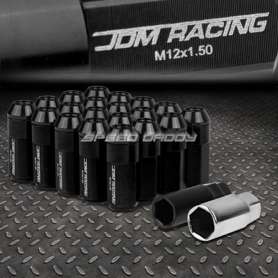 JDM АЛЮМИНИЕВЫЕ ЧЕРНЫЕ ГАЙКИ С НАКОНЕЧНИКАМИ с КОЛПАЧКОМ + АДАПТЕР 20 ШТ./КОМПЛ. M12X1,5 23 ММ В ДИАМЕТРЕ /53 ММ В ВЫСОТУ